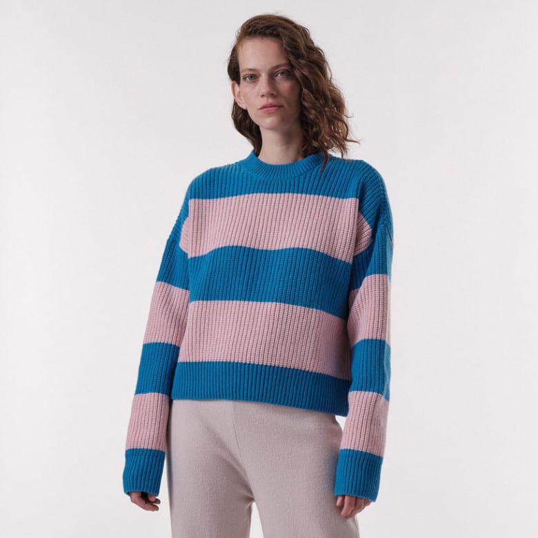 Blockstreifen Pullover lagoon blue rose melange