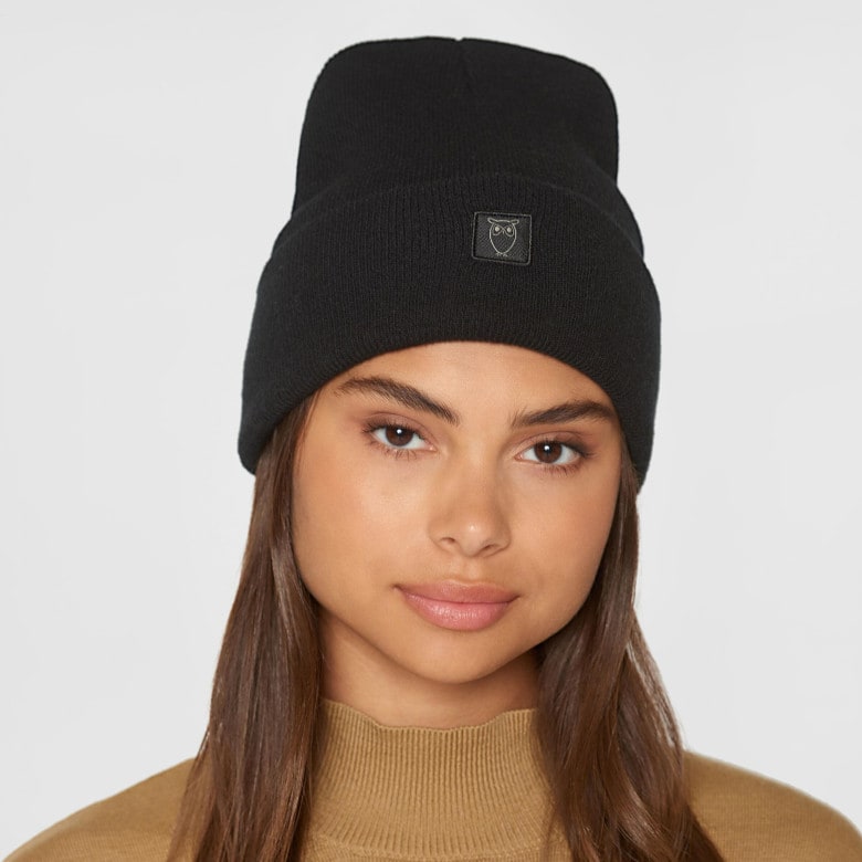 Double Layer Wool Beanie black jet