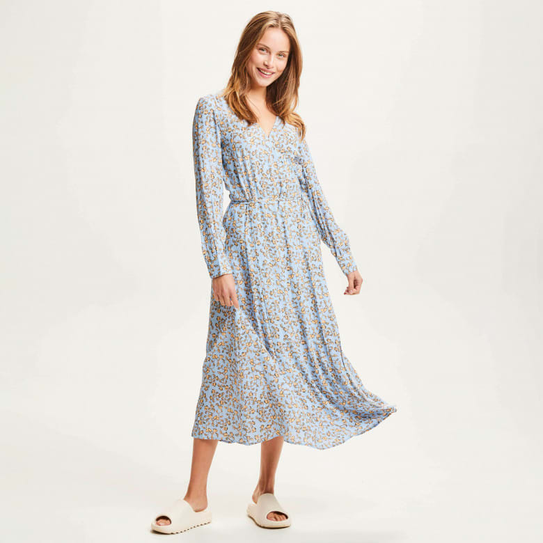 Flower Print Wrap Dress chambray blue