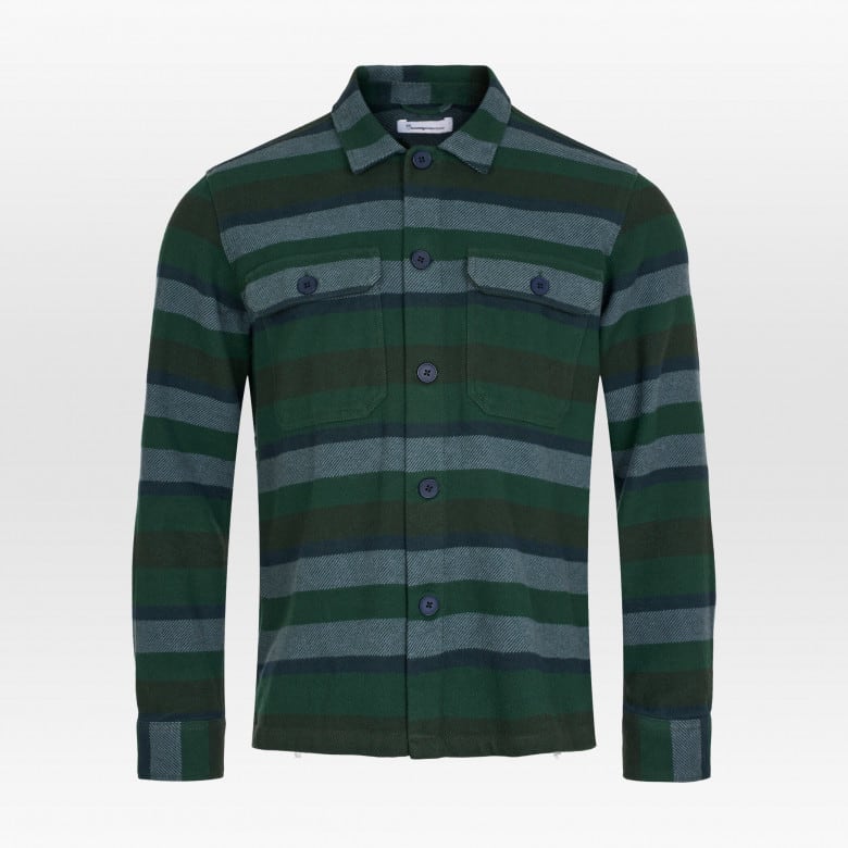 Heavy Flannel Striped Overshirt trekking green