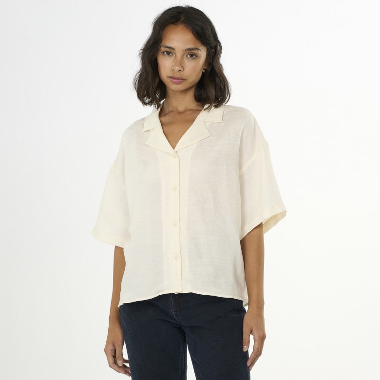 Loose Linen Mix Resort SS Shirt buttercream