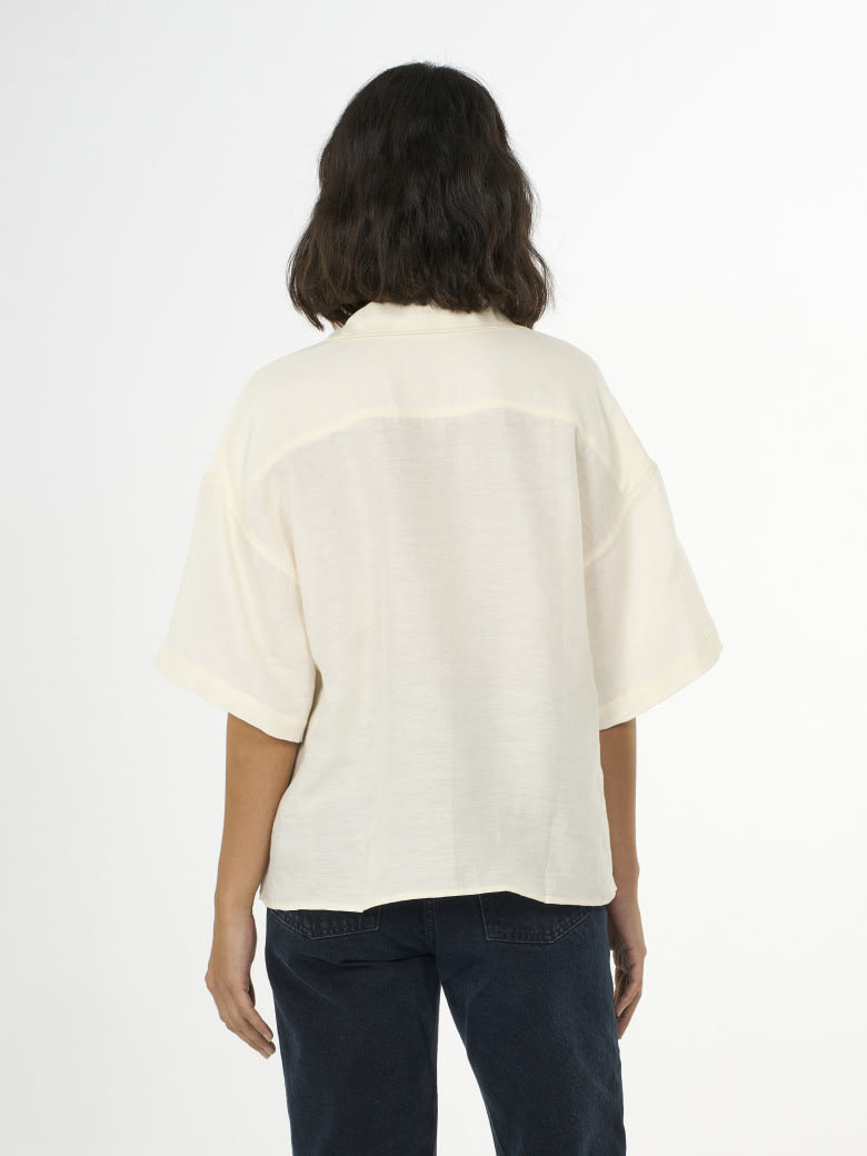 Loose Linen Mix Resort SS Shirt buttercream