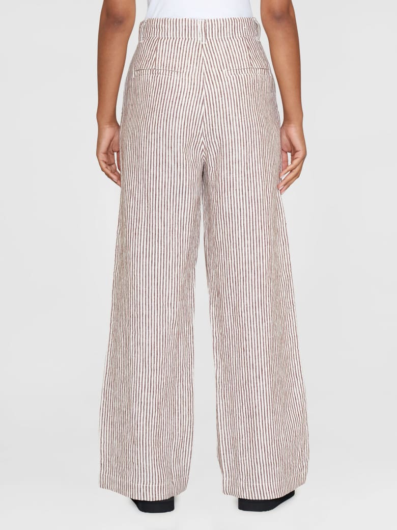 Posey Wide Mid-Rise Striped Linen Pants brown stripe