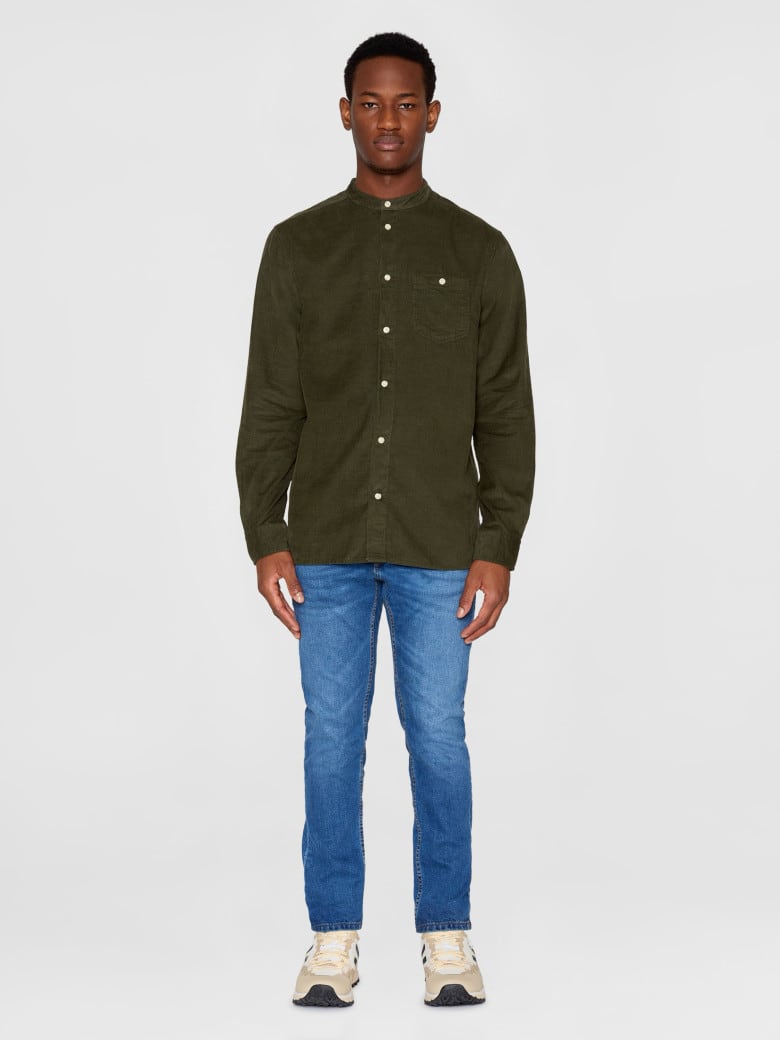 Regular Fit Corduroy Stand Collar Shirt forrest green