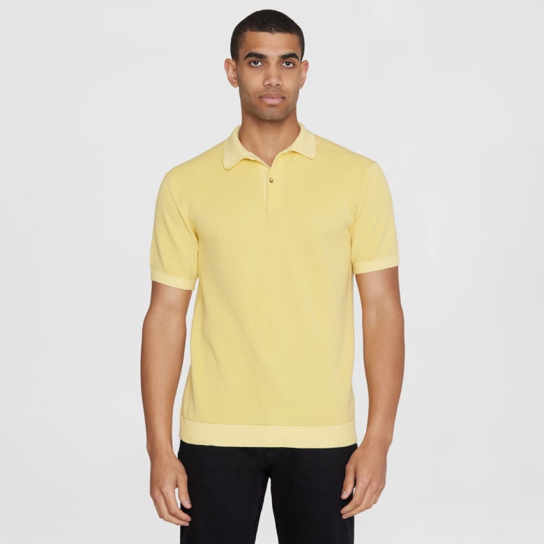 Regular Two Toned Knitted Short Sleeved Polo misted yellow
