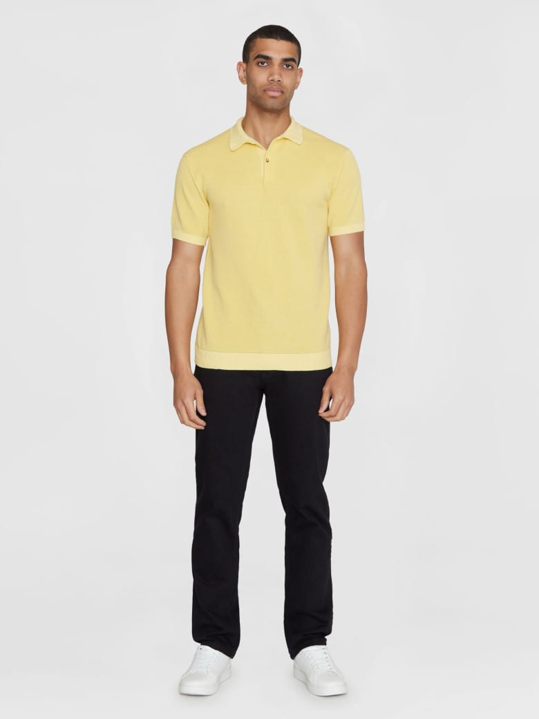 Regular Two Toned Knitted Short Sleeved Polo misted yellow