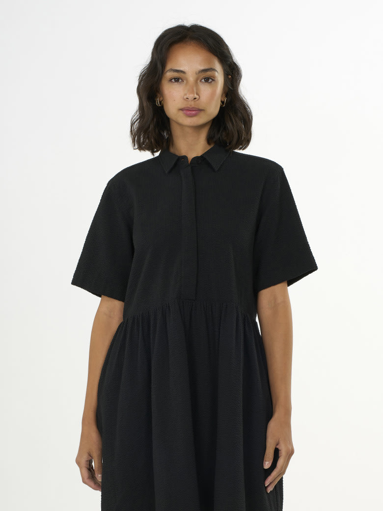 Seersucker Short Shirt Dress black jet