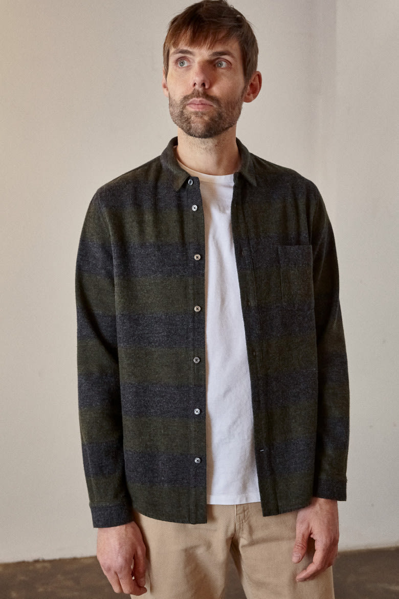 Simon Shirt eco striped coal flannel