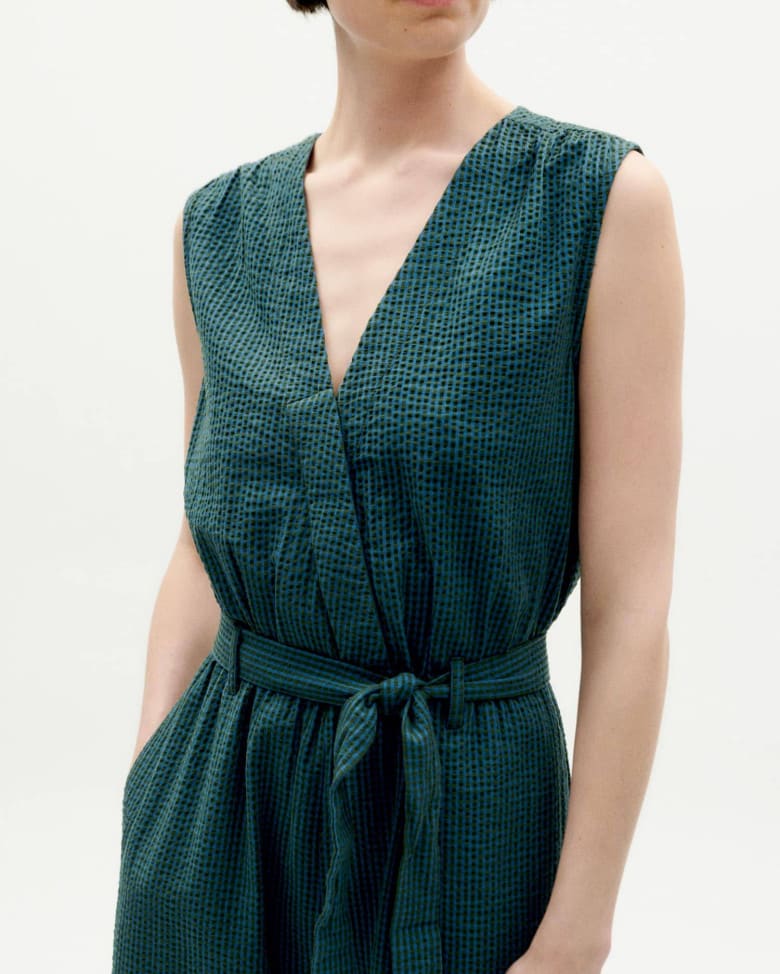 Winona Jumpsuit bottle green checks seersucker