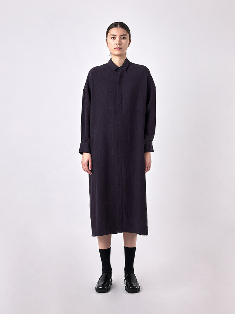 Relaxed Back Pleat Shirtdress Navy