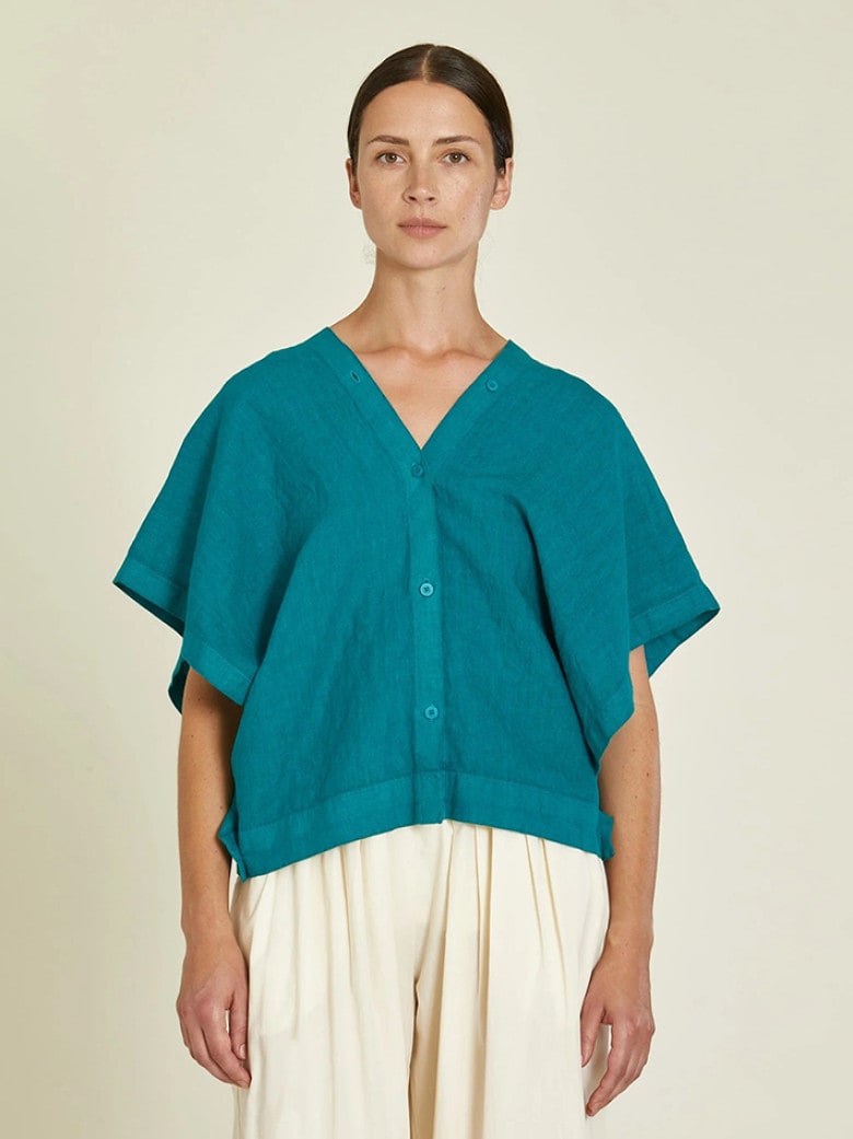 Origami Linen Top Peacock