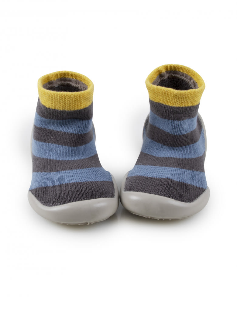 Blue Grey Stripe Slippers