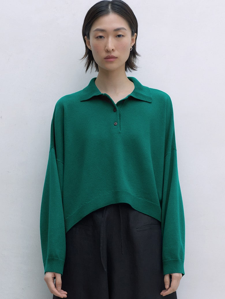Merino Wool Polo Sweater Teal Green