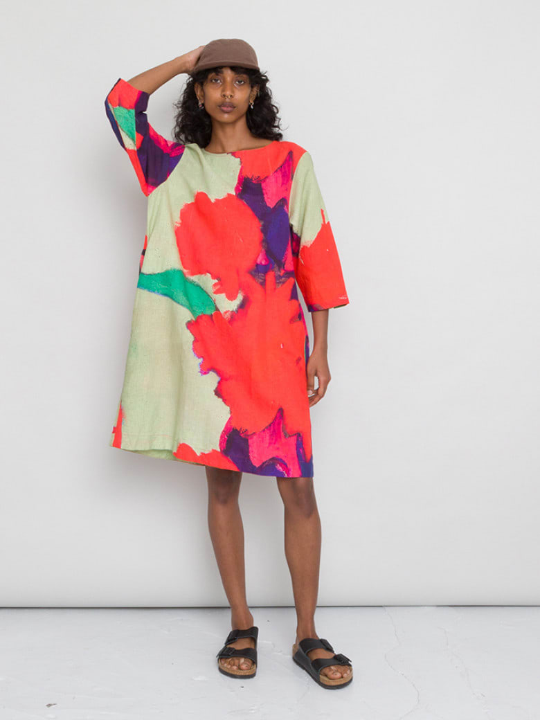 Joana Day Dress Red Tulip Print