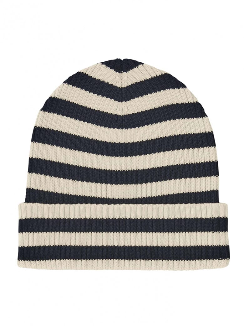 Rib Beanie Ecru/Dark Navy