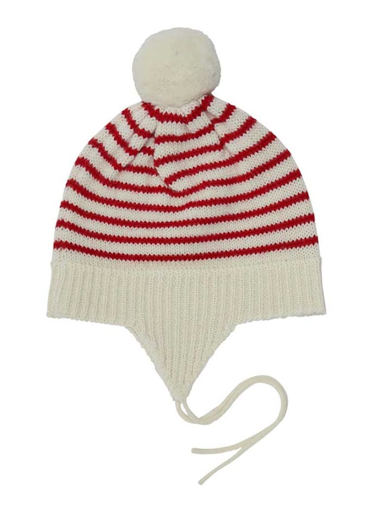 Baby Pompom Hat Ecru Pure Red