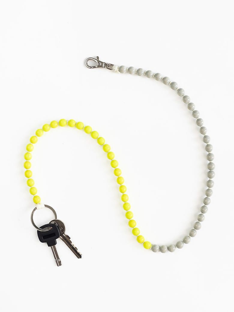 Pearl Keychain Long Lightgrey Neonyellow Opal