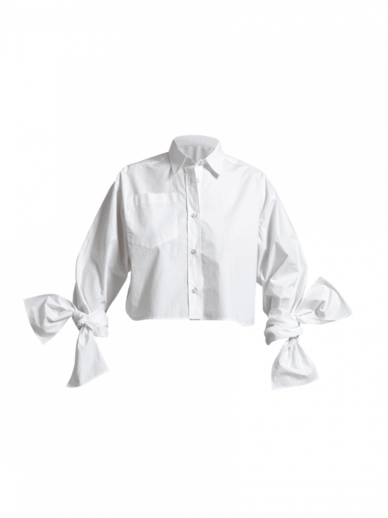 Bow Sleeve Crop Shirt Crispy White