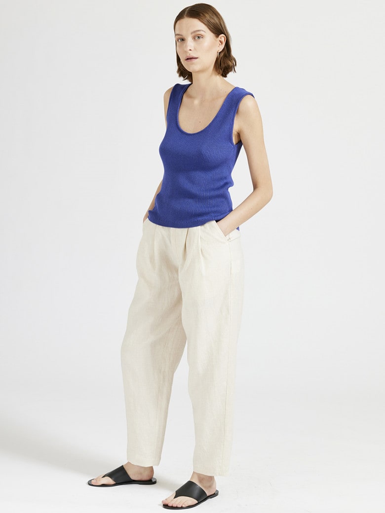 Amber Ribbed Sleeveless Silk Cashmere Top Cornflower Blue