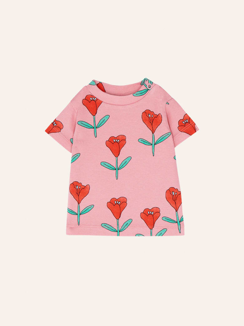 Tulips Allover Baby Rib T-Shirt Rose