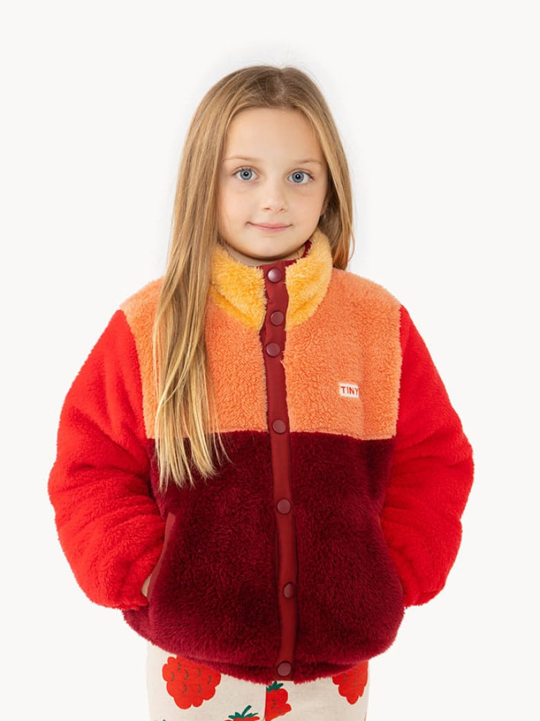 Color Block Polar Sherpa Jacket Deep Red/Peach