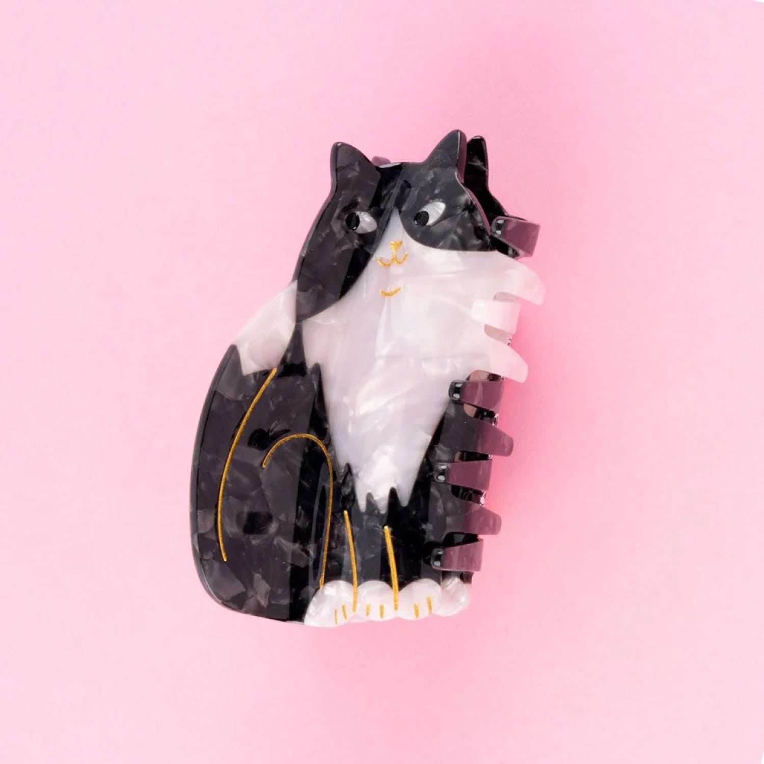 Haarklammer Katze Schwarz & Weiss