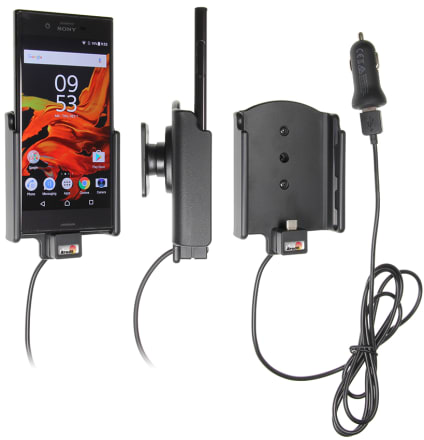 Active holder with USB-cable and cig-plug adapter for Sony Xperia XZ