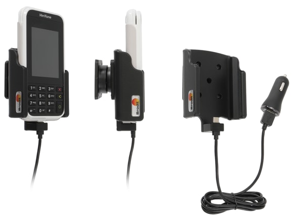 Active holder with USB-cable and cig-plug adapter for VeriFone e285