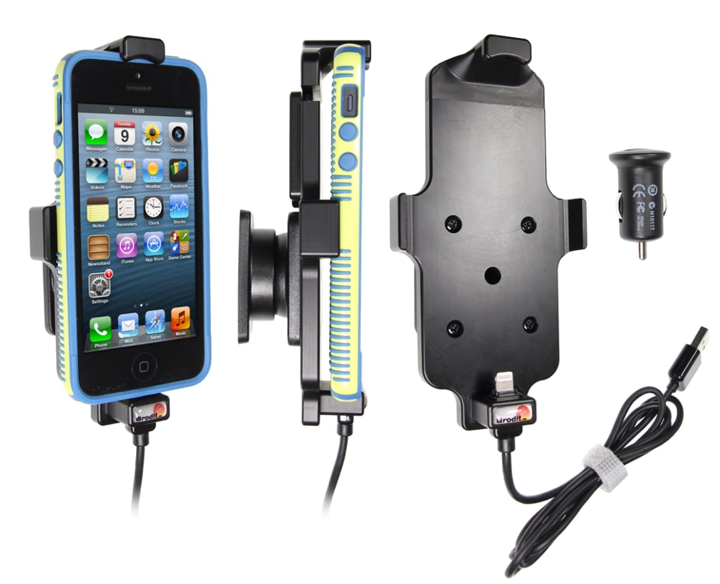 Active holder with USB-cable and cig-plug adapter for Apple iPhone 5C