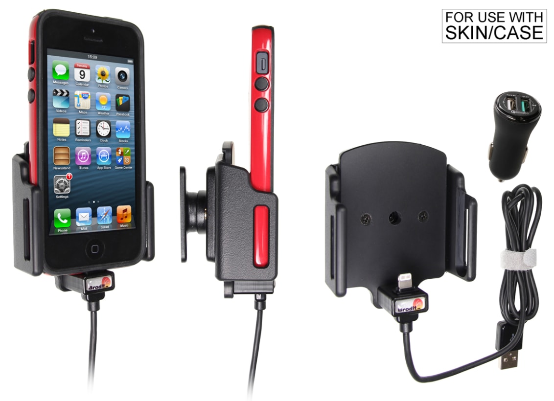 Active holder with USB-cable and cig-plug adapter for Apple iPhone 5S