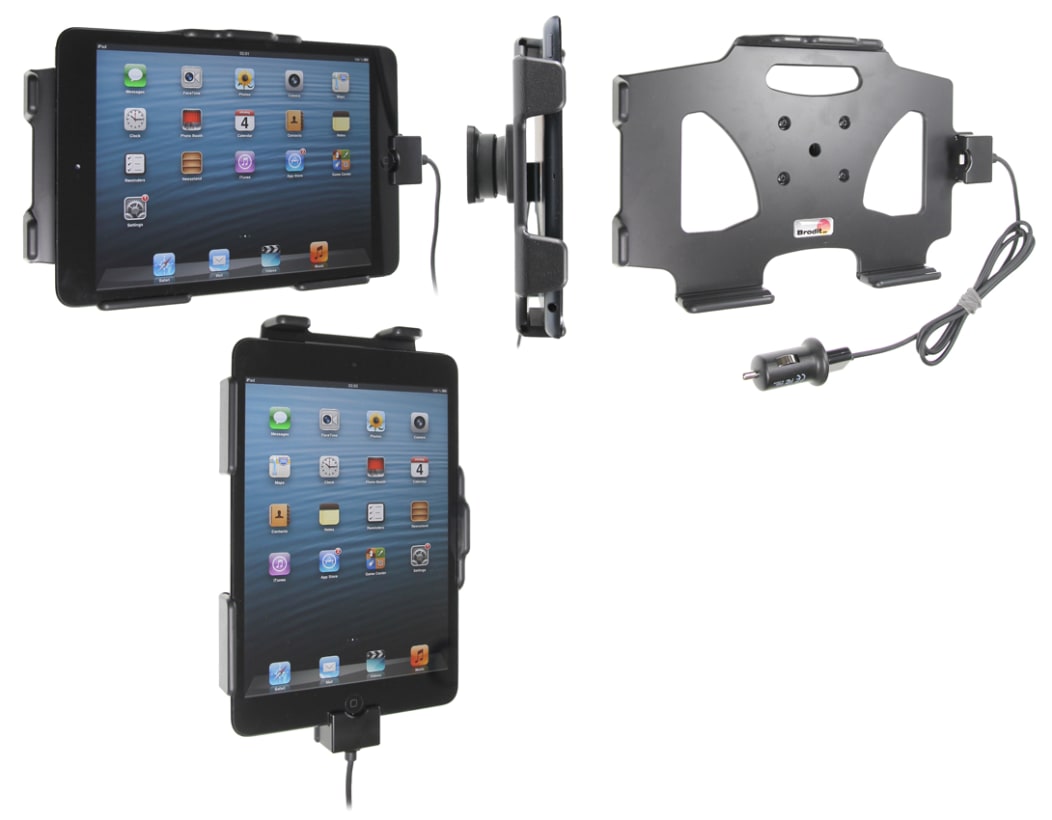 Active holder with USB-cable and cig-plug adapter for Apple iPad Mini (A1432, A1454, A1455)