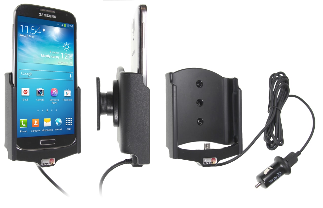 Active holder with USB-cable and cig-plug adapter for Samsung Galaxy S4 GT-I9505
