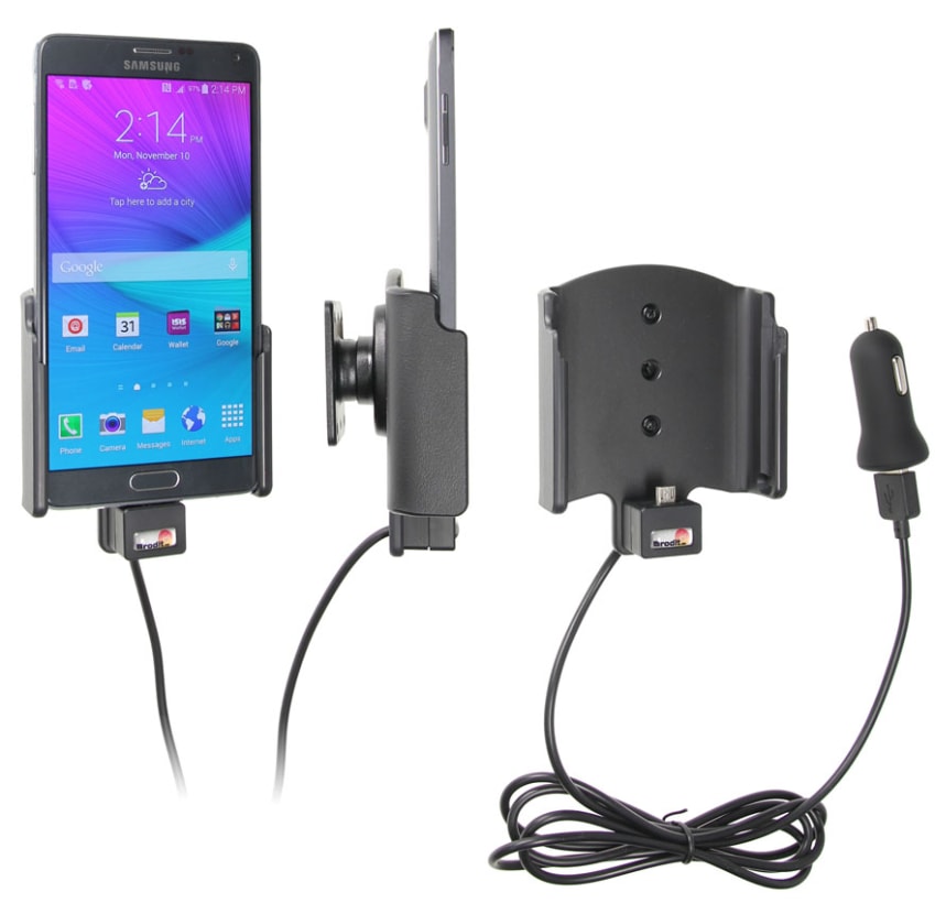 Active holder with USB-cable and cig-plug adapter for Samsung Galaxy Note 4