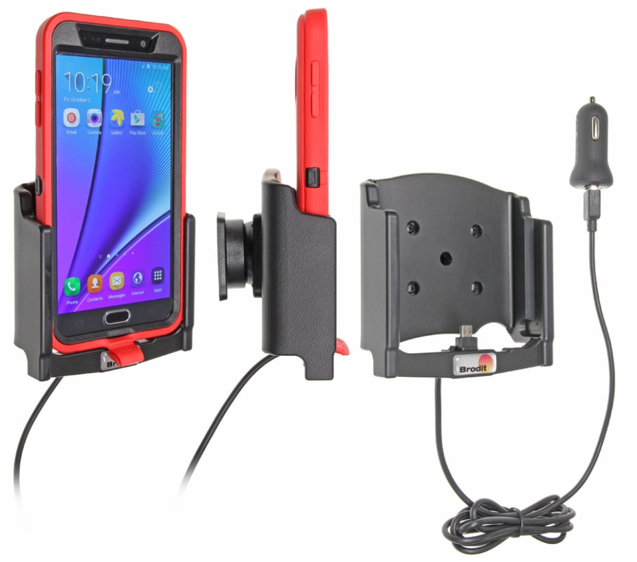 Active holder with USB-cable and cig-plug adapter for Samsung Galaxy Note 5