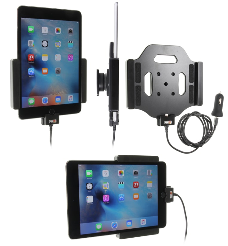 Active holder with USB-cable and cig-plug adapter for Apple iPad Mini 5th Gen (A2124, A2125, A2126, A2133)