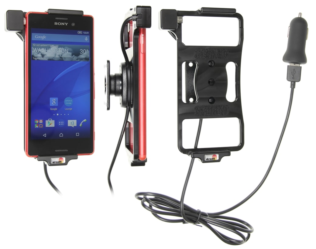 Active holder with USB-cable and cig-plug adapter for Sony Xperia M4 Aqua