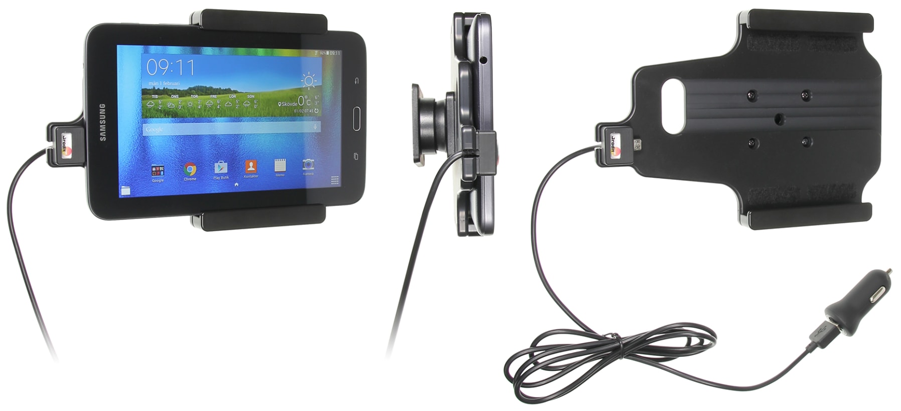 Active holder with USB-cable and cig-plug adapter for Samsung Galaxy Tab 3 Lite