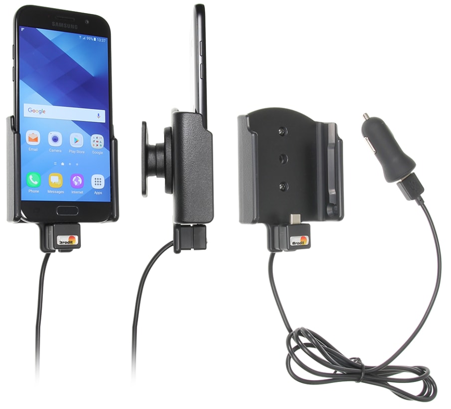 Active holder with USB-cable and cig-plug adapter for Samsung Galaxy A5 (2017)