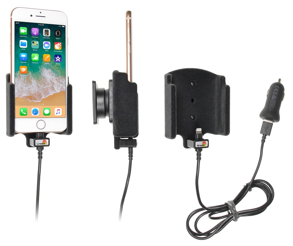 Active holder with USB-cable and cig-plug adapter for Apple iPhone 8