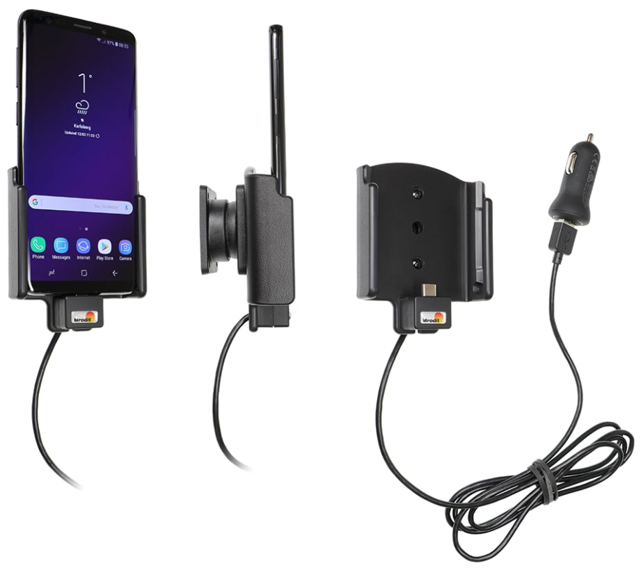 Active holder with USB-cable and cig-plug adapter for Samsung Galaxy S9