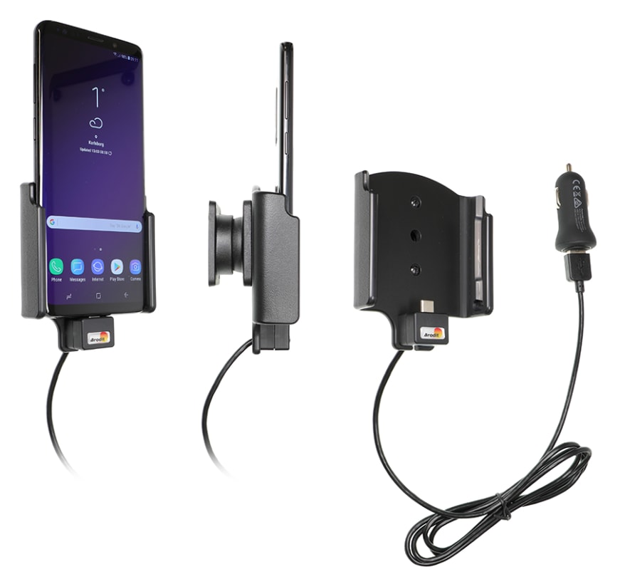 Active holder with USB-cable and cig-plug adapter for Samsung Galaxy S9+