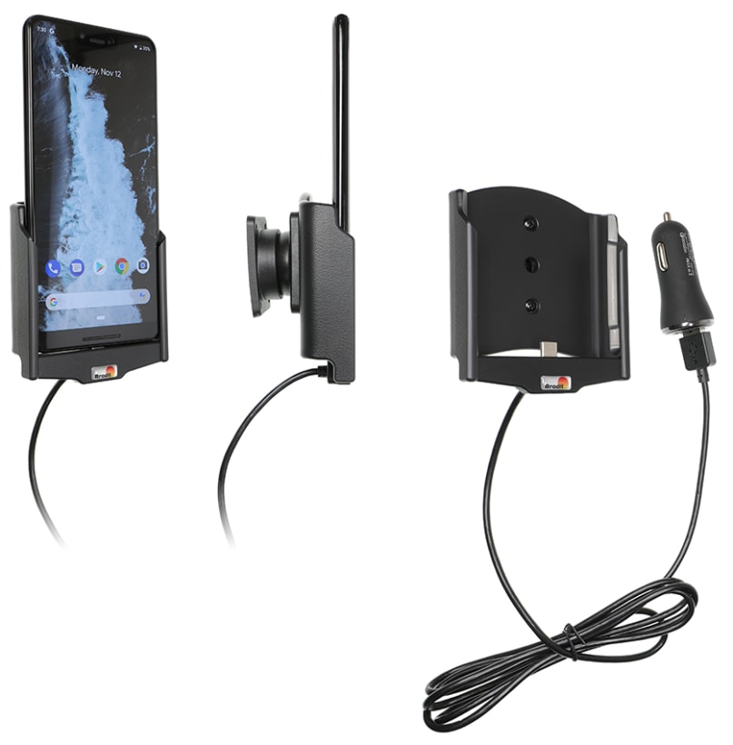 Active holder with USB-cable and cig-plug adapter for Google Pixel 3 XL