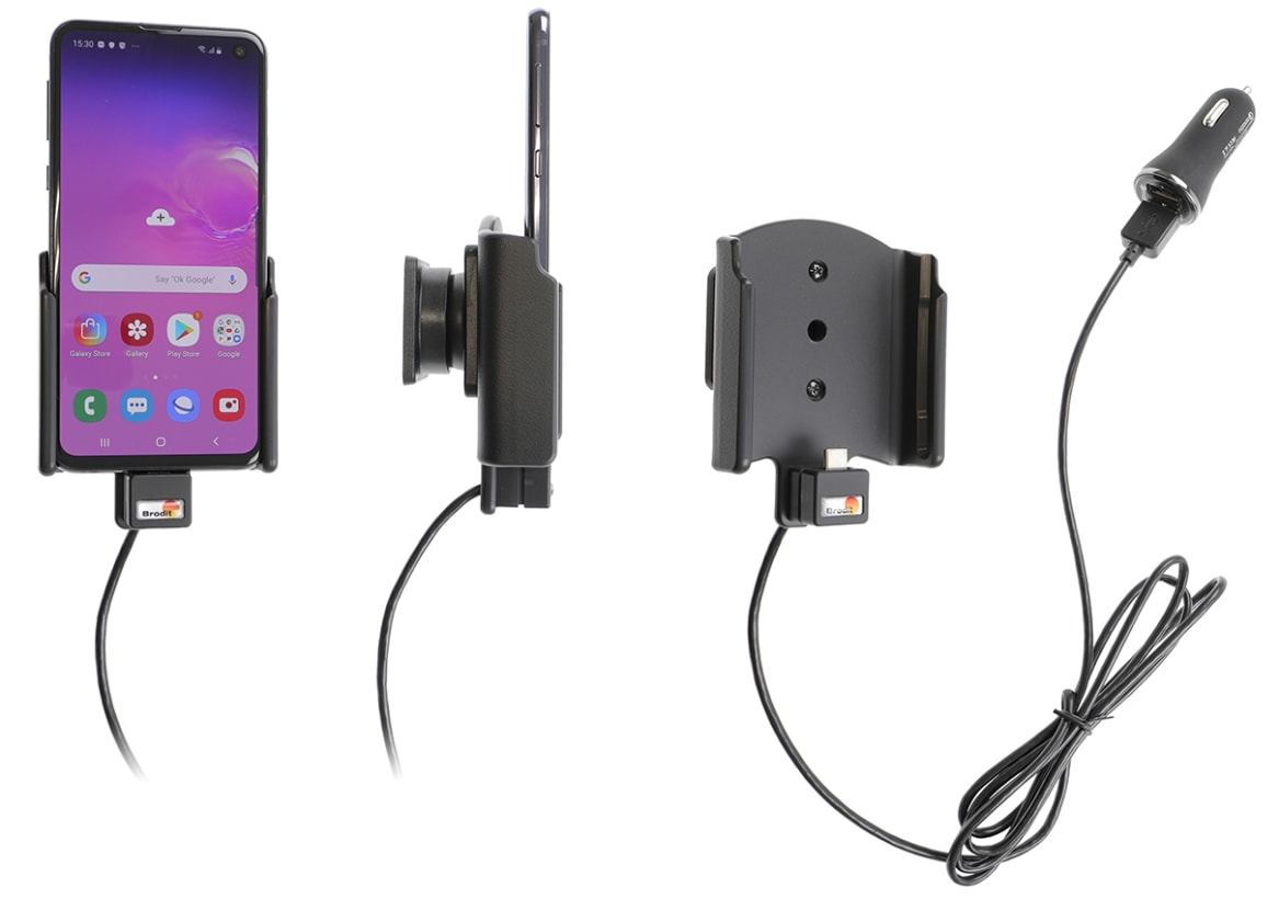 Active holder with USB-cable and cig-plug adapter for Samsung Galaxy S10e