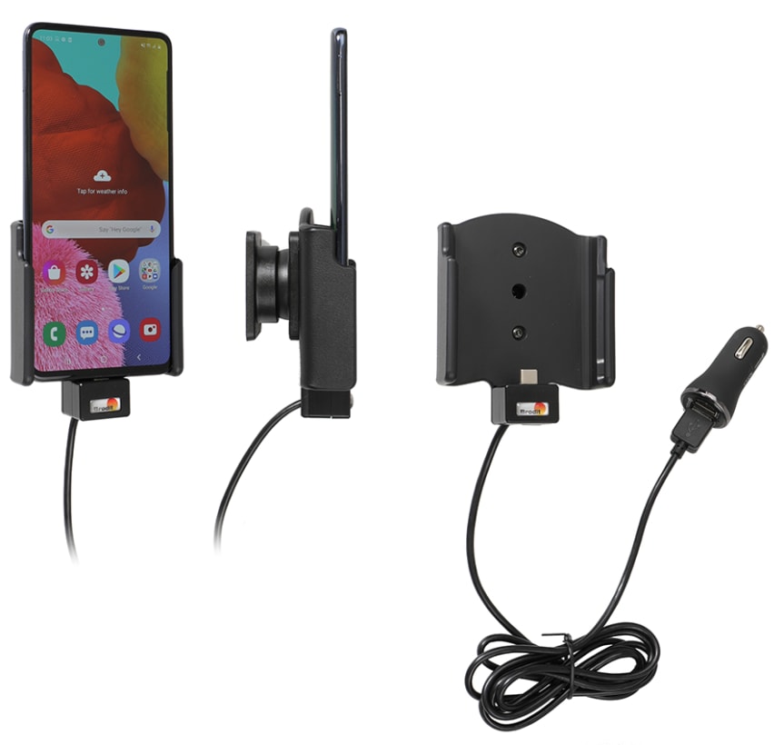 Active holder with USB-cable and cig-plug adapter for Samsung Galaxy A51 SM-A515F/DSN