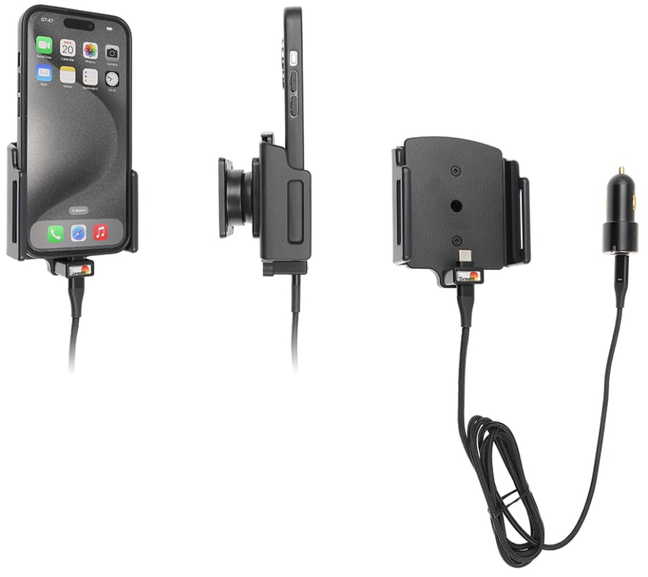 Active holder with USB-cable and cig-plug adapter for Apple iPhone 15