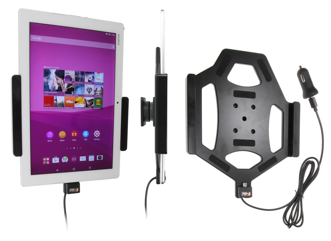 Active holder with USB-cable and cig-plug adapter for Sony Xperia Z4 Tablet