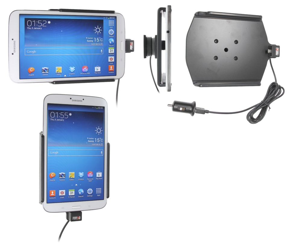 Active holder with USB-cable and cig-plug adapter for Samsung Galaxy Tab 3 8.0 SM-T315