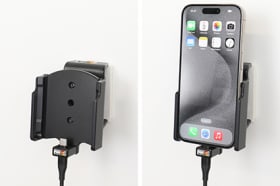 Active holder with USB-cable and cig-plug adapter for Apple iPhone 15 Pro