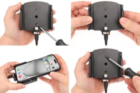 Active holder with USB-cable and cig-plug adapter for Apple iPhone 15 Plus