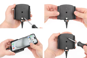 Active holder with USB-cable and cig-plug adapter for Apple iPhone 15 Plus